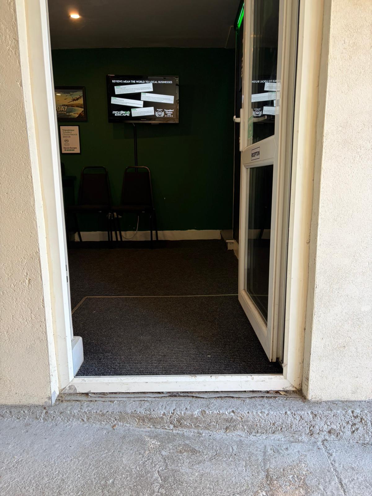 An image of the step into our lobby space.