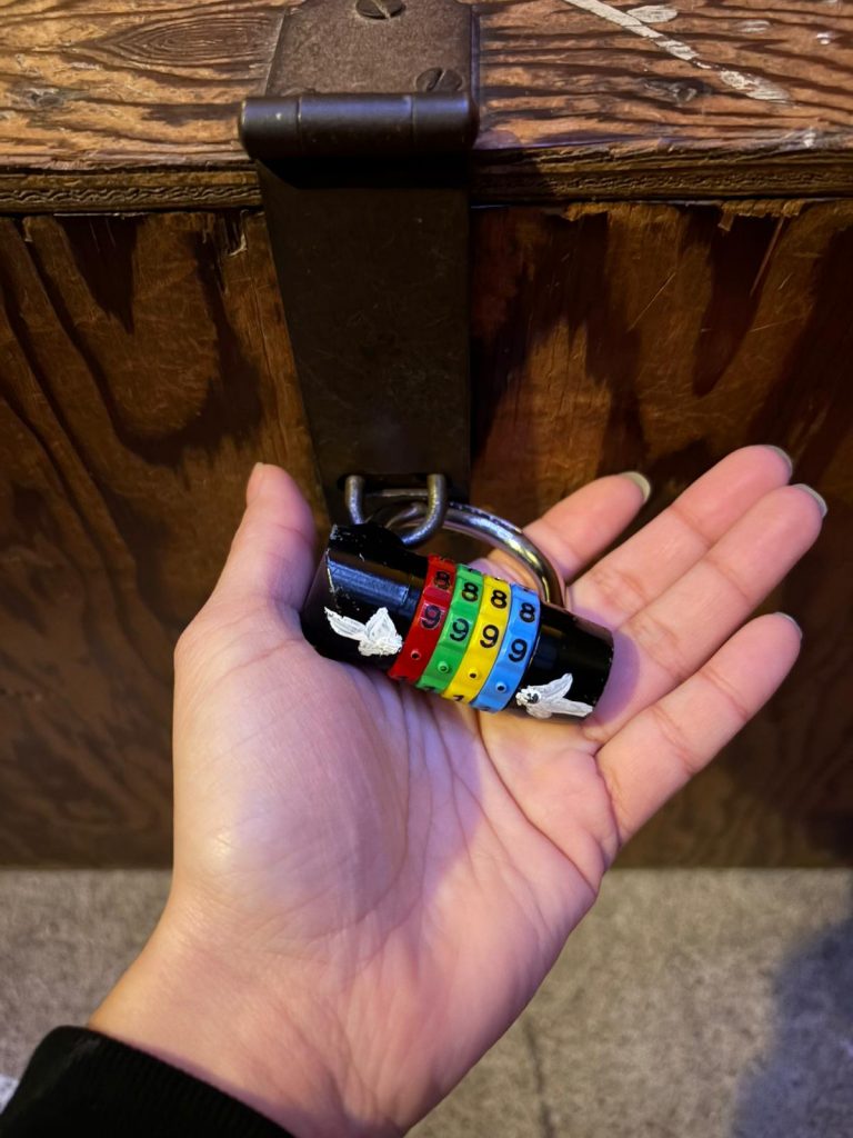 A colour coded lock inside of Death on Dartmoor